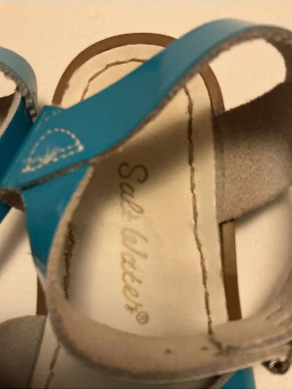 Girls' Teal Patent Leather Strappy Sandals with Ankle Buckle